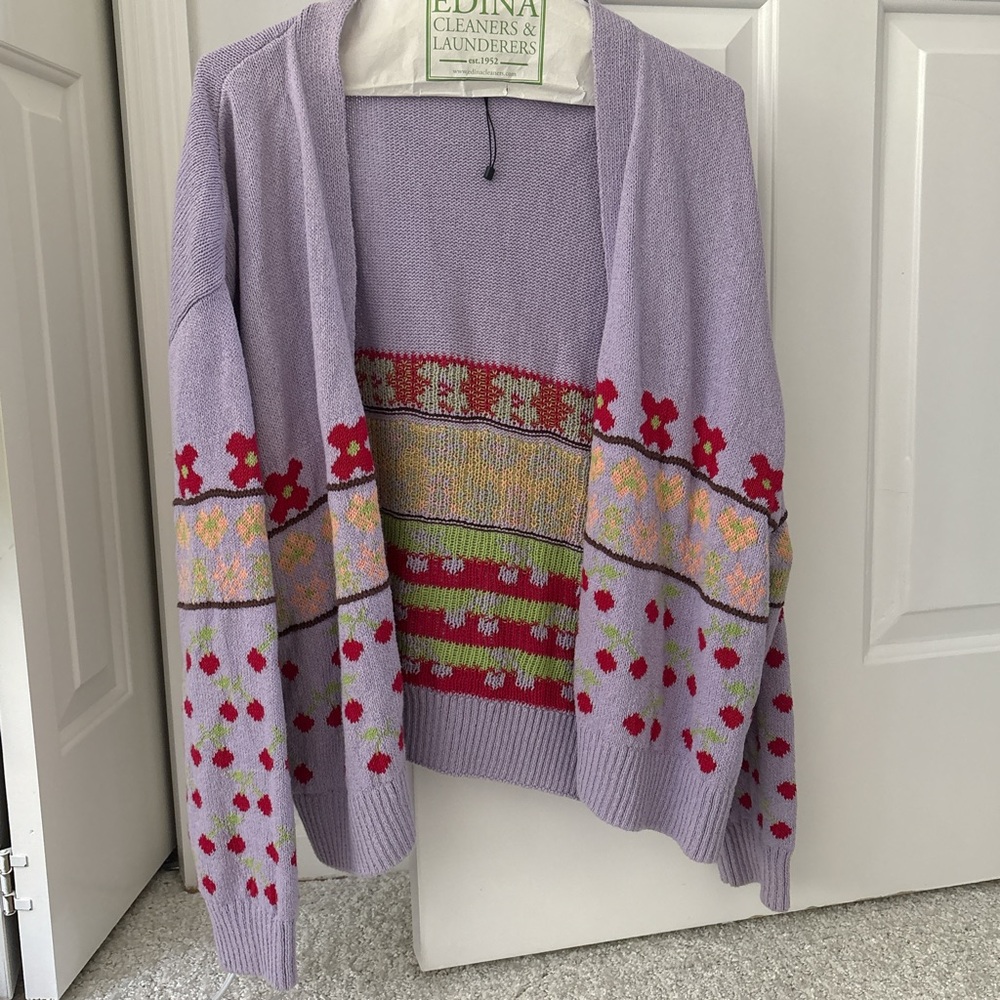 Zara Purple Cherry print cardigan - Picture 3 of 3